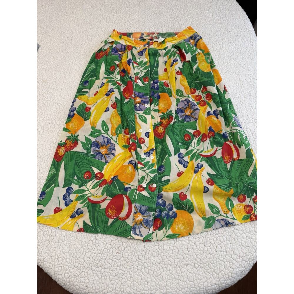 VTG 70s Peter Popovitch Fruit skirt Size Small Waist Button A Line Tie Waist